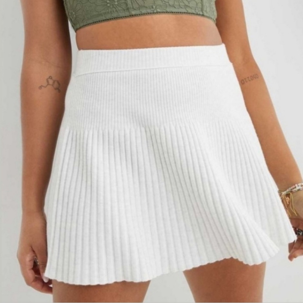 Aerie Take Charge Wool Blend Ribbed Sweater‎ Knit Skirt Light Gray M NWOT
